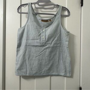 Ruff Hewn Women’s Tank Top Light Blue Striped with Two Buttons Small Made in USA